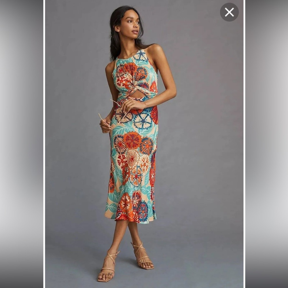 Anthropologie Conditions Apply Bias Midi Slim Cutout Dress NWOT Small